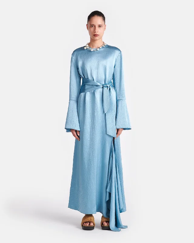 Jabelle - Belted Crinkled-Satin Maxi Dress - Aqua