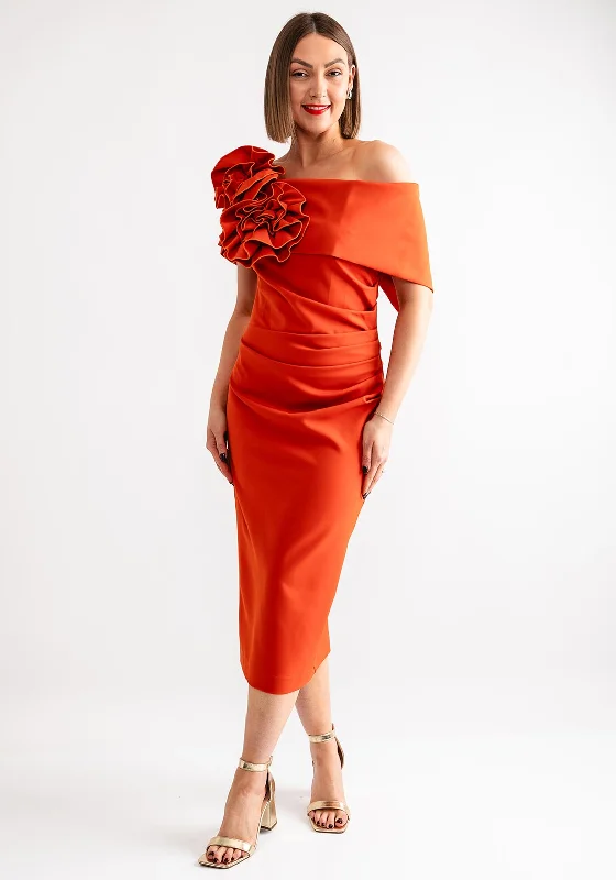 Kevan Jon Kris Corsage Detail Dress, Orange