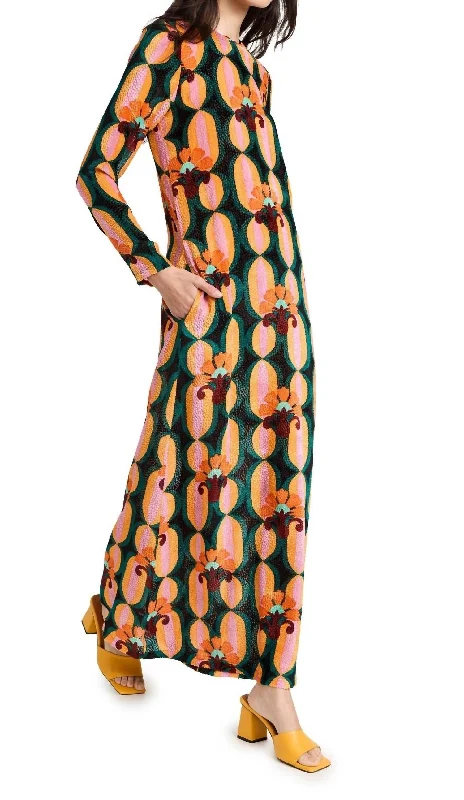 Long Sleeve Swing Dress In Multi