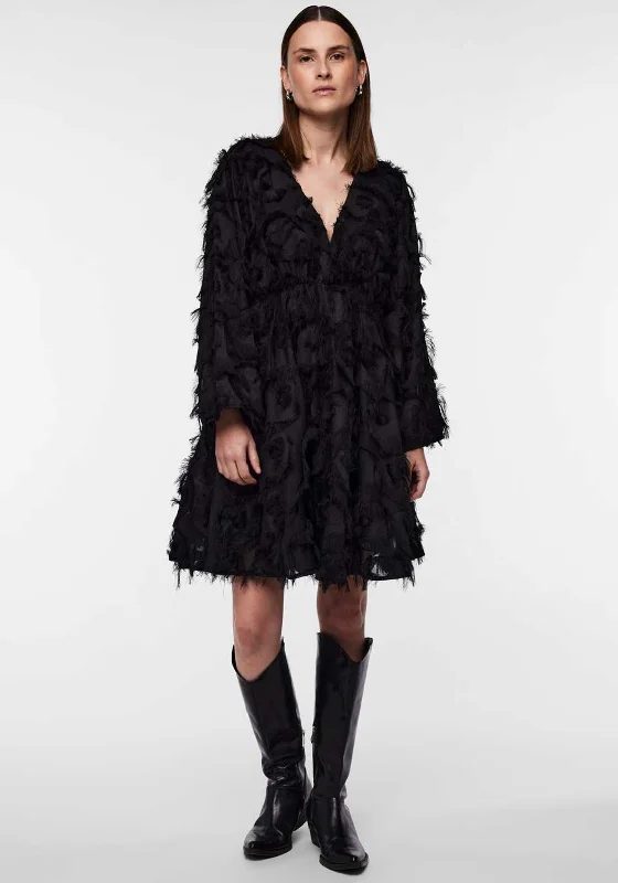 Y.A.S Pazylla Fringed Mini Dress, Black