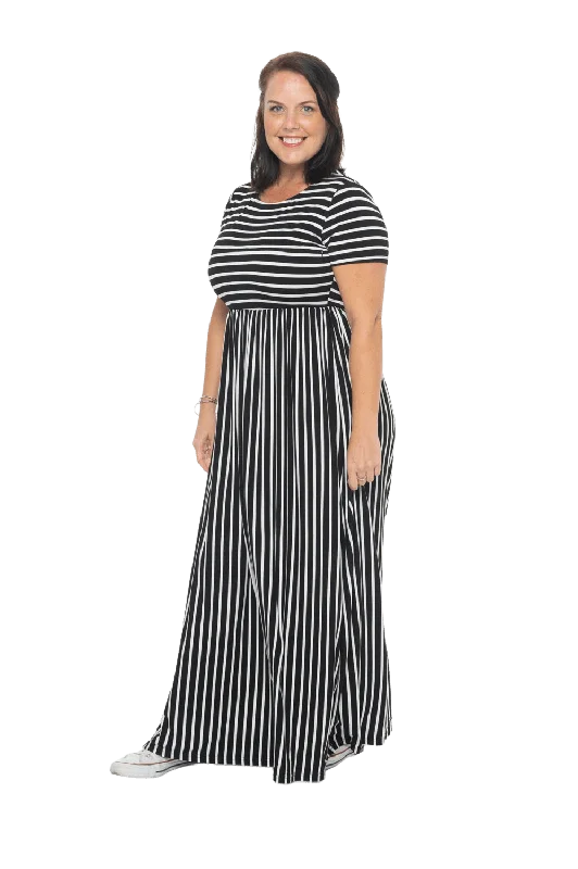 RILEY BREASTFEEDING MAXI DRESS BLACK STRIPE - FINAL SALE