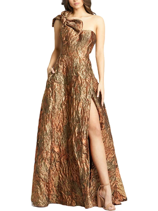 Womens Metallic Textured Evening Dress