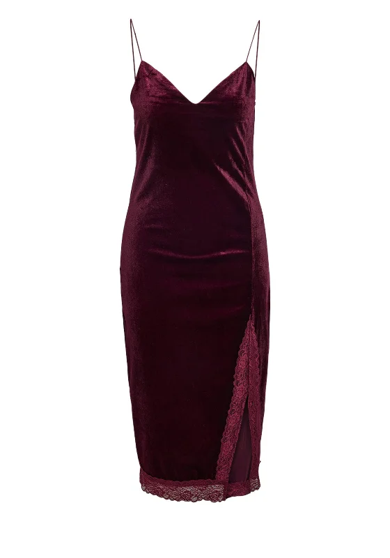 Noisy May Ward Velvet Lace Dress, Wine