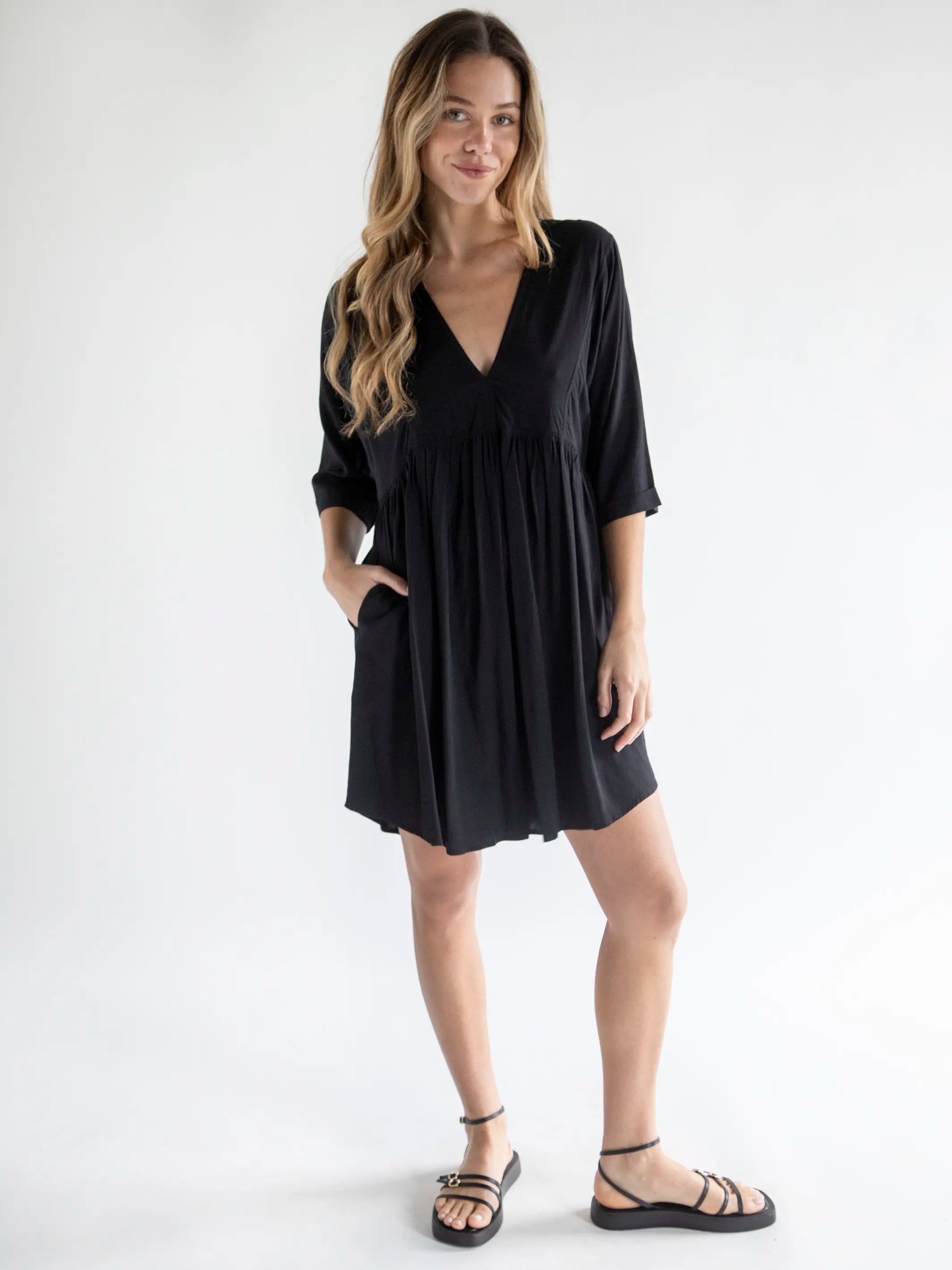 Stella V-Neck Mini Dress - Black