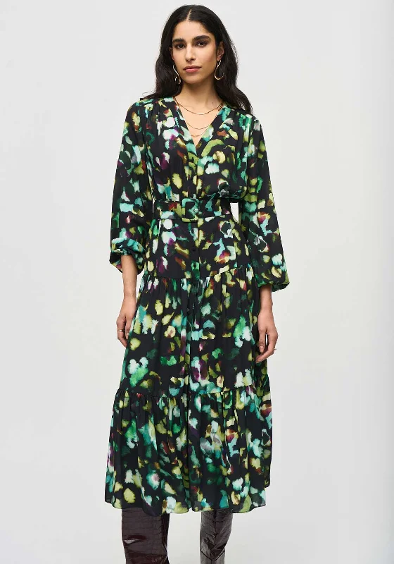 Joseph Ribkoff Abstract Belted Button up Dress, Green