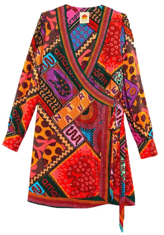 Dotted Patch Scarf Wrap Dress in Multi