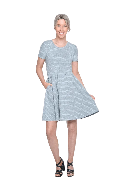 KAITLYN BREASTFEEDING DRESS WHITE & GREY STRIPE - FINAL SALE