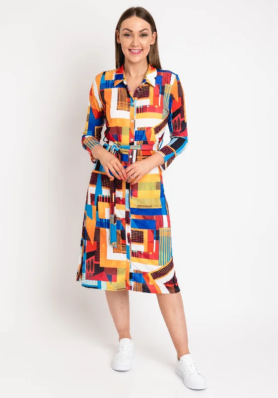 Anonymous Patterned Midi Shirt Dress, Orange Multi