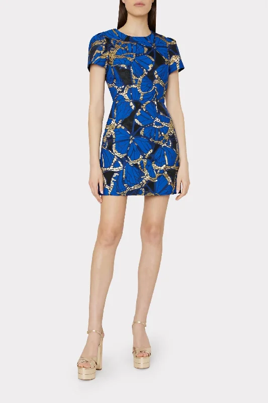 Rowen Butterfly Jacquard Dress In Blue Multi