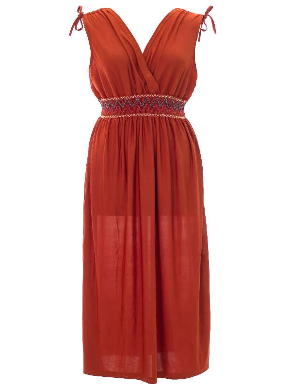 Rust Plus Size Sun Dress With Tied Shoulders Size XXX-Large