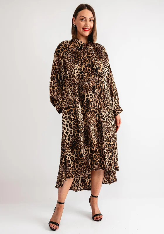 Serafina Collection One Size Leopard Print Maxi Shirt Dress, Brown