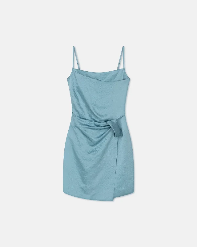Special Discount Eteline - Ruched Crinkled-Satin Mini Dress - Aqua