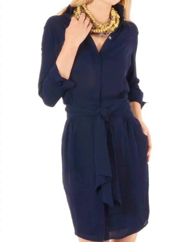 Breezy Blouson Chiffon Dress In Navy