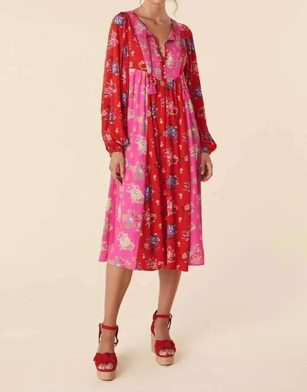 Weekend Deal Solstice Boho Midi Dress In Salsa Rose