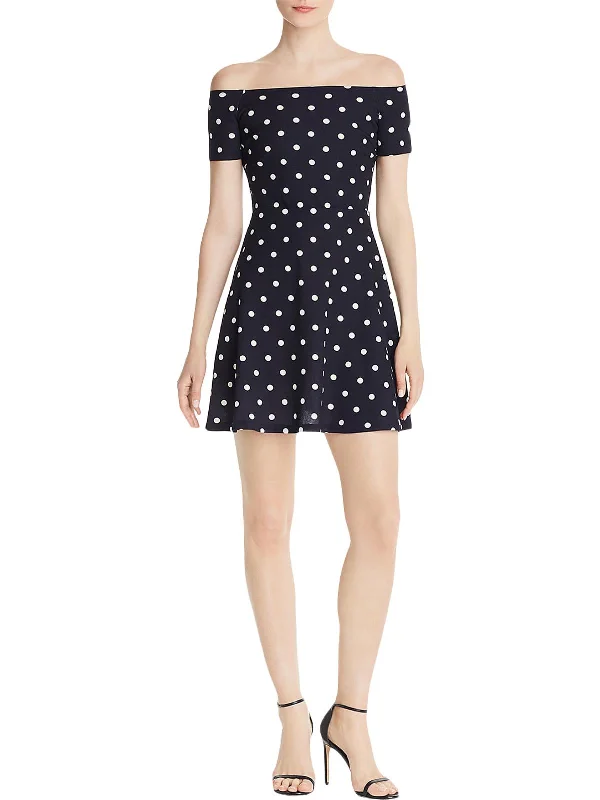 Womens Polka Dot Square Neck Mini Dress