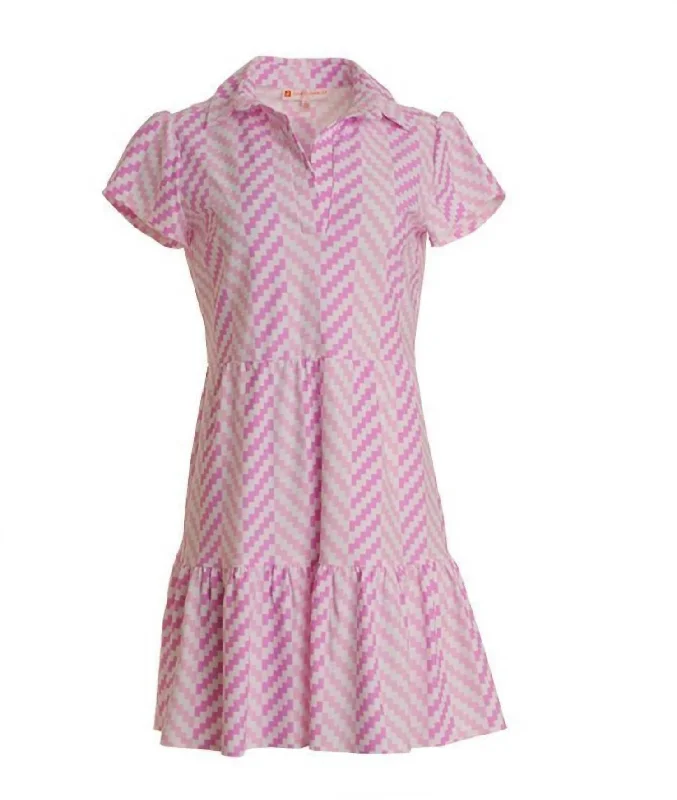 Giselle Dress In Blocks Begonia Pink