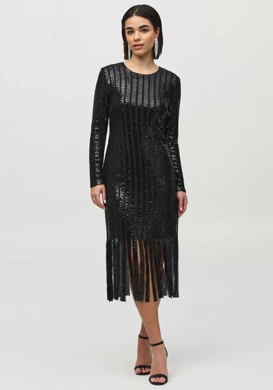 Doorbuster Deal Joseph Ribkoff Sequin Fringe Trim Midi Dress, Black