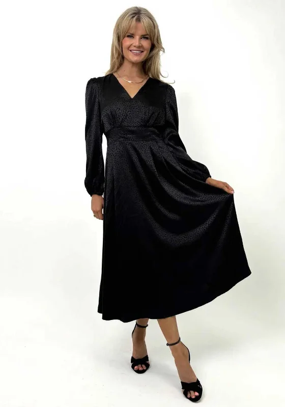 Kate and Pippa Audrey Satin Midi Dress, Black