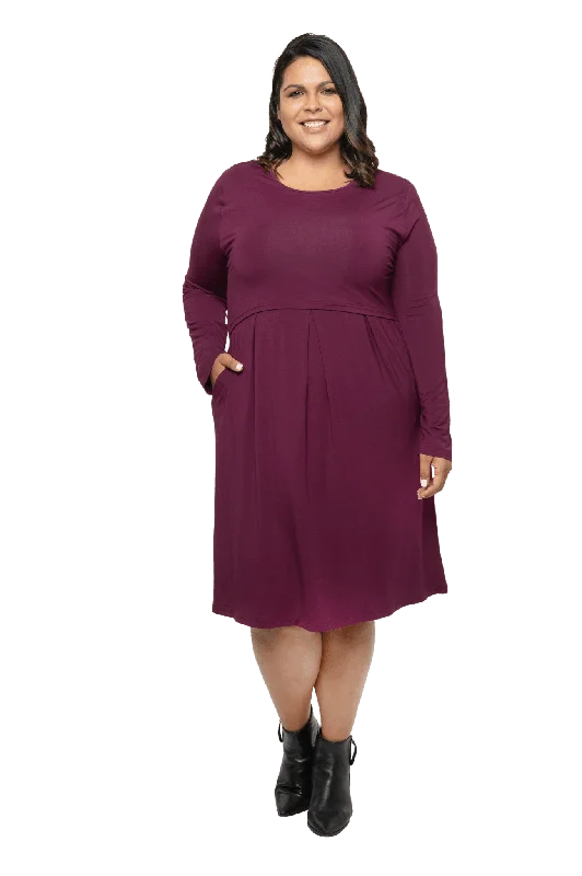 ROBYN LONG SLEEVE BREASTFEEDING DRESS BURGUNDY - FINAL SALE