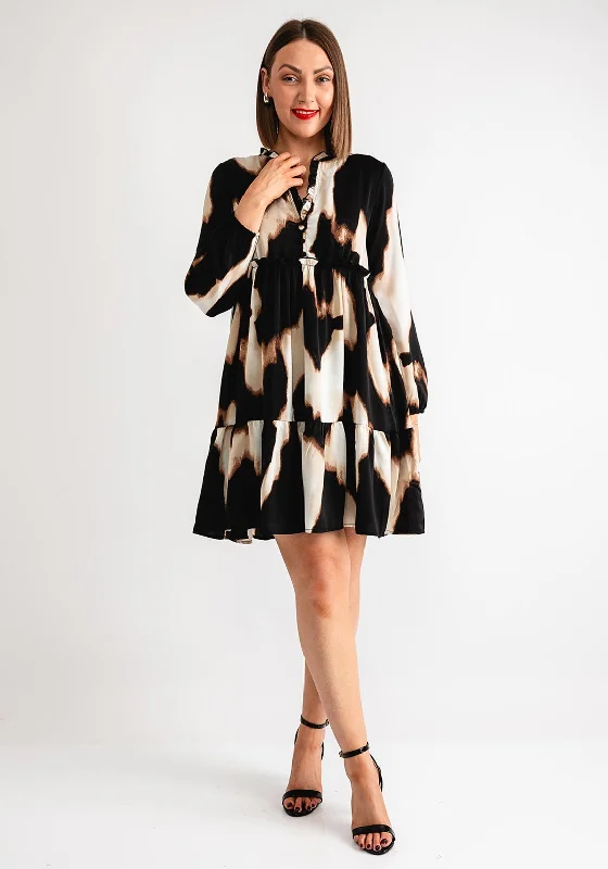 Serafina Collection Animal Print Smock Dress, Black