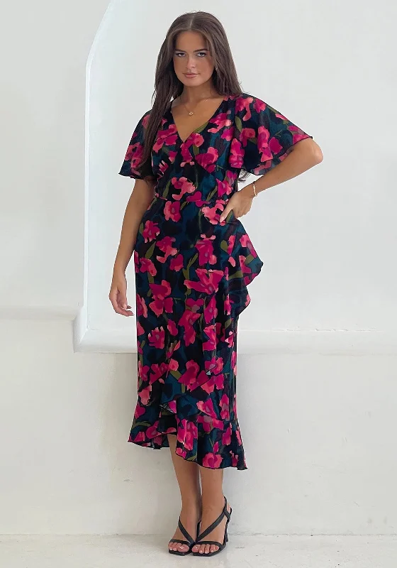 Today's Special Girl In Mind Yara Floral Frill Midi Dress, Multi
