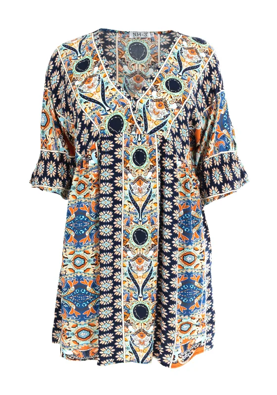 Serafina Collection Emily Print Tunic Knee Length Dress, Navy