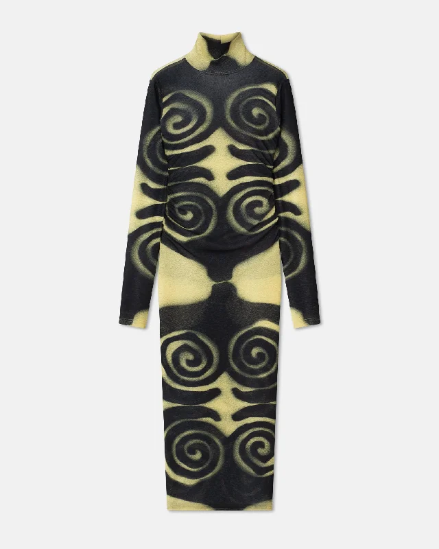 Hot Deal Cardia - Mesh-Jersey Turtleneck Dress - Spiral Spray