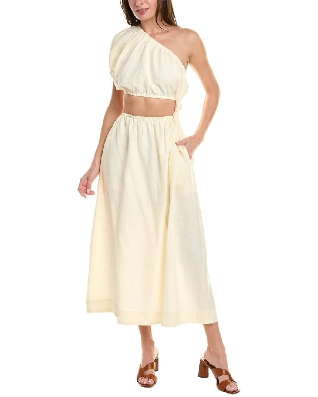 FARM Rio One-Shoulder Linen-Blend Dress