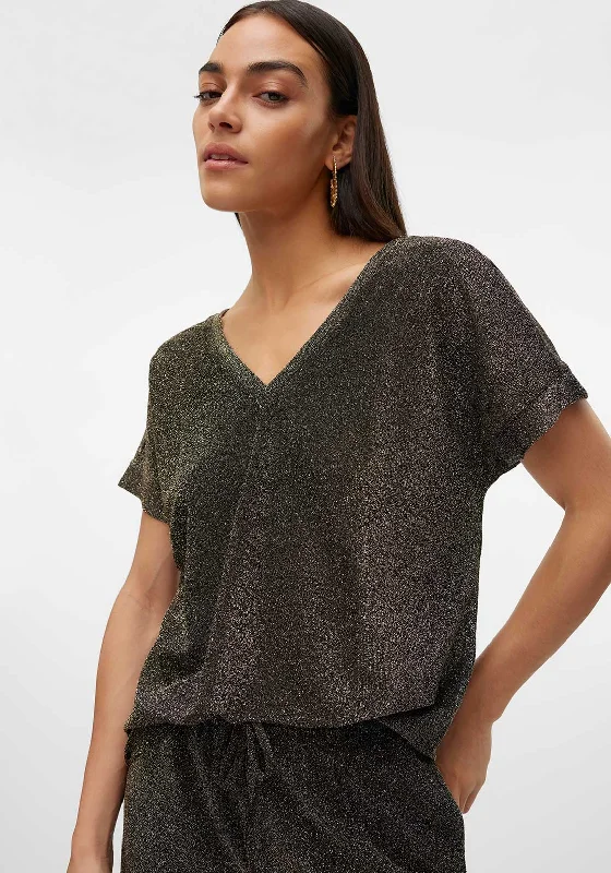 Vero Moda Roxanne Lurex V Neck Top, Black & Gold