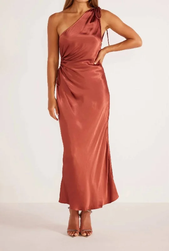 Gaia One Shoulder Dress In Bronze