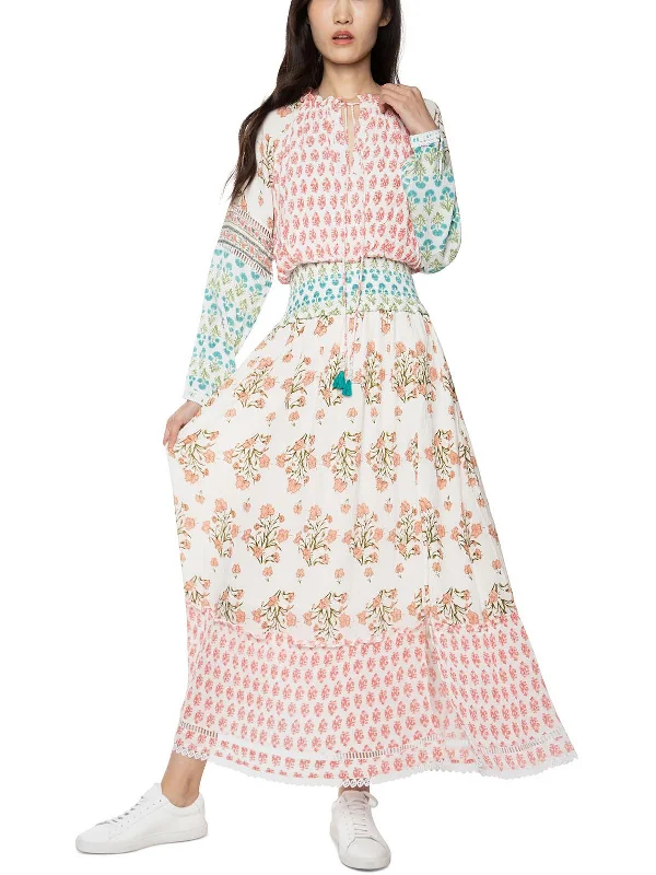 Womens Smocked Printed Maxi Dress