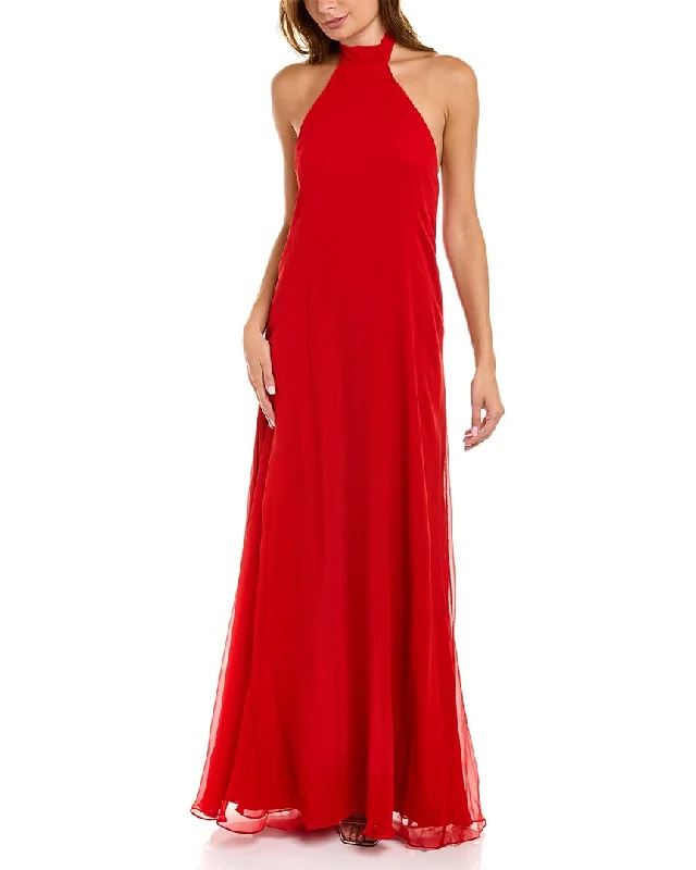 Halston Lizza Chiffon Halter Silk Gown