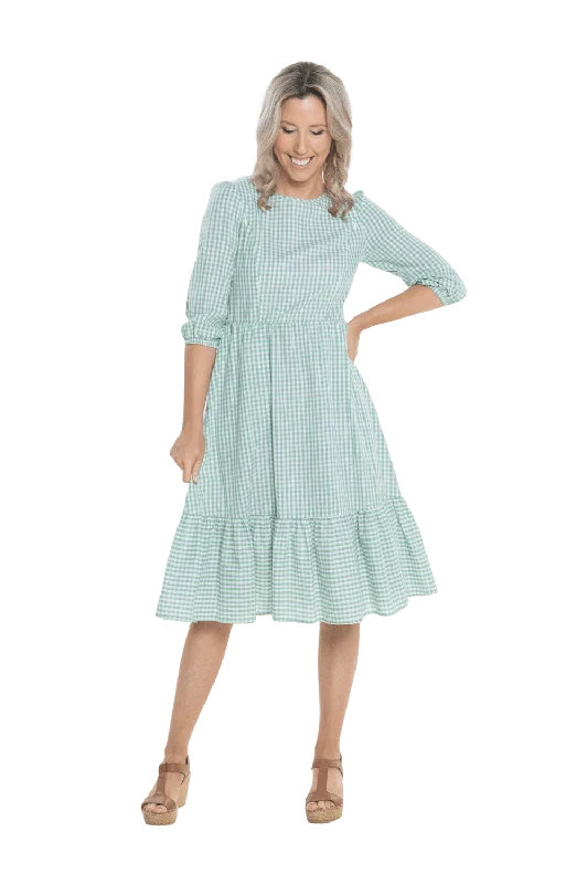 DOROTHY BREASTFEEDING DRESS GREEN GINGHAM - FINAL SALE