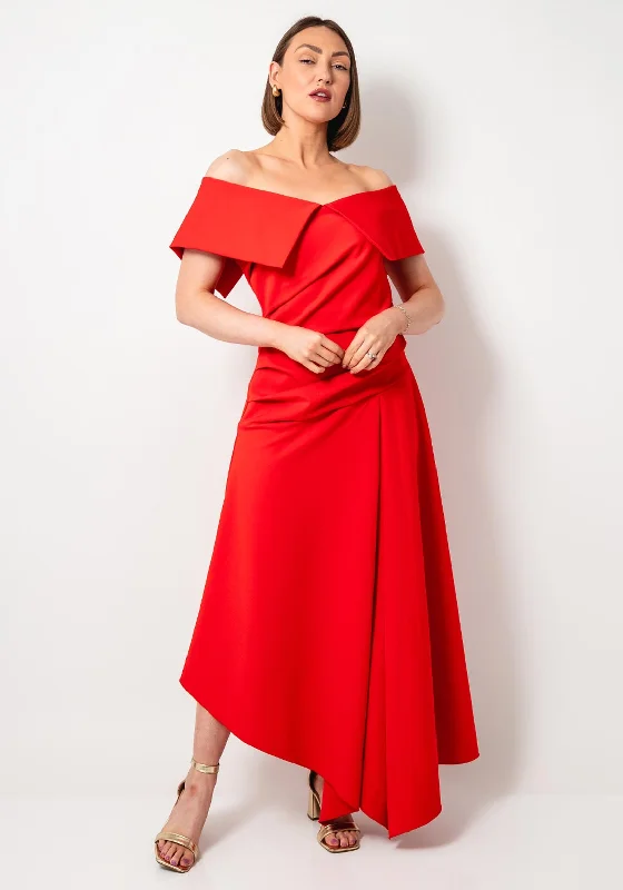 Kevan Jon Nula Bardot Asymmetric Dress, Red