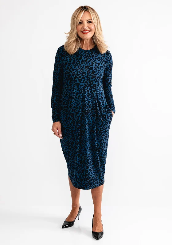 Online Specials Masai Namo Long Sleeve Leopard Print Dress, Teal Blue