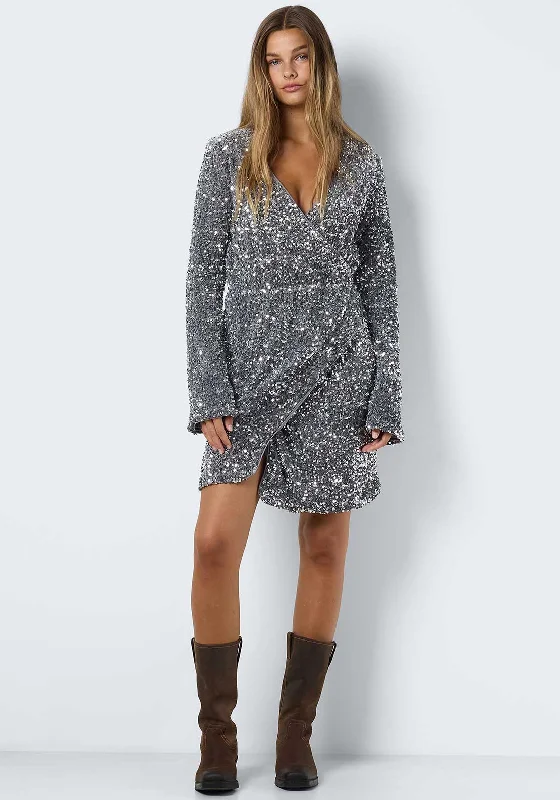 Noisy May Mia Sequin Wrap Mini Dress, Silver