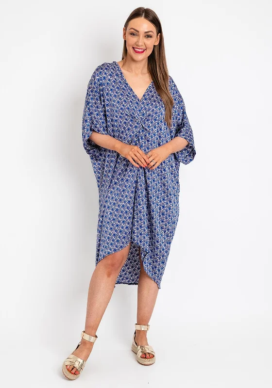 Serafina Collection One Size Geometric Knot Tunic Dress, Blue