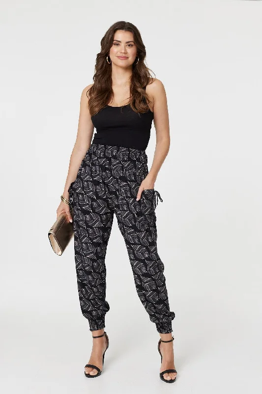 Feather Print High Waist Harem Pants