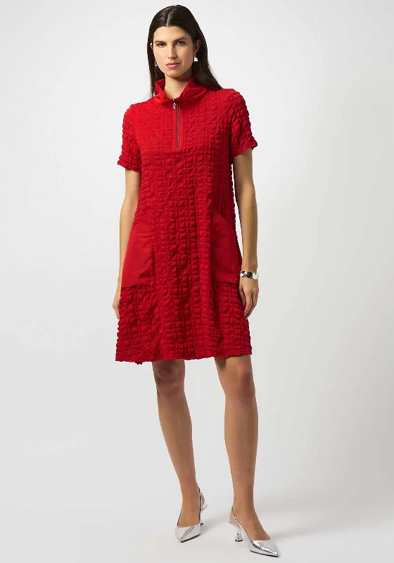 Joseph Ribkoff Bubble Jacquard Zip Neck Dress, Red