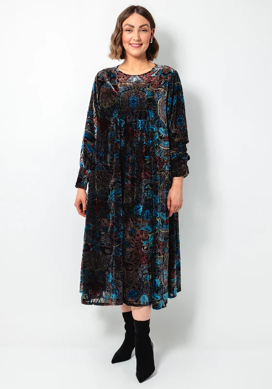 Thanny Paisley Velour Semi Sheer Smock Dress, Multi-Coloured