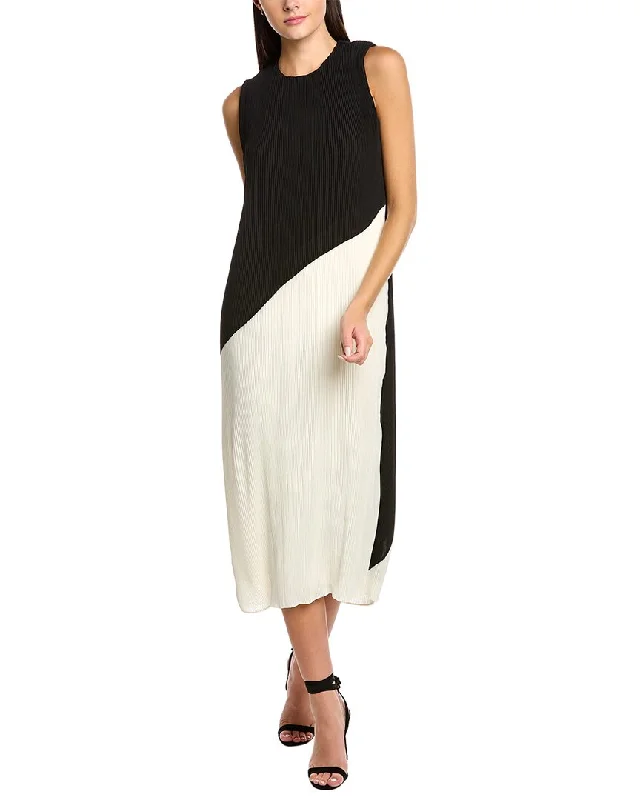 Halston Hazel Pleated Crepon Dress