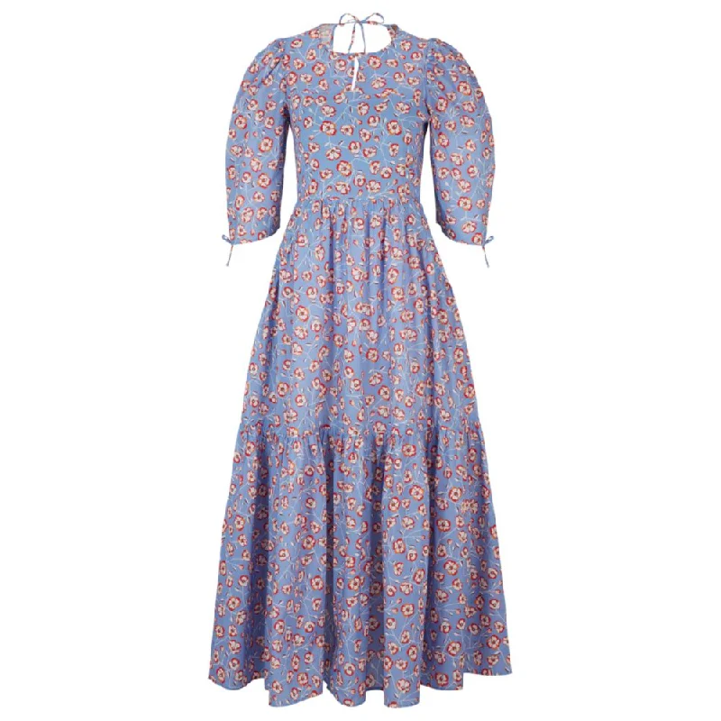 Cotton dress with gathered sleeves