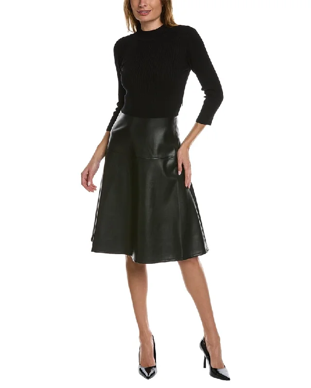 Massive Deals T Tahari Mock Neck Rib Midi Dress