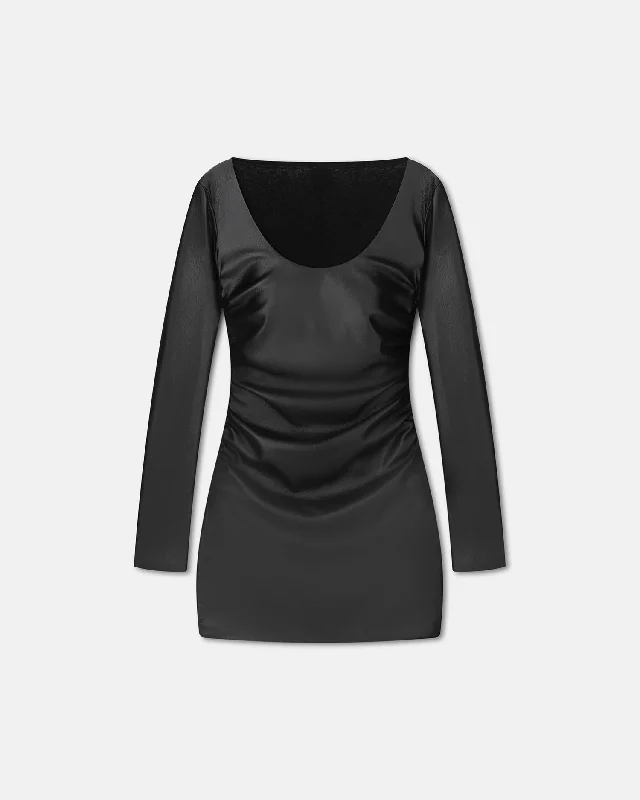 Exclusive Deal Sosha - Ruched Okobor™ Alt-Leather Mini Dress - Black
