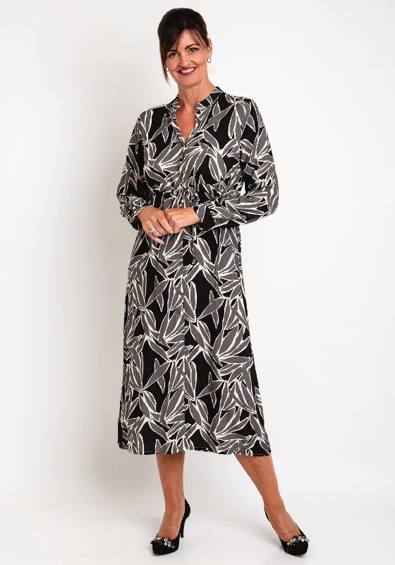 Natalia Collection Abstract Leaf Printed Midi Shirt Dress, Slate