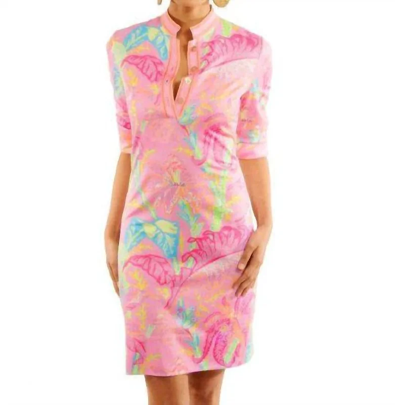 Palm Palm Mandarin Dress In Pink Multi