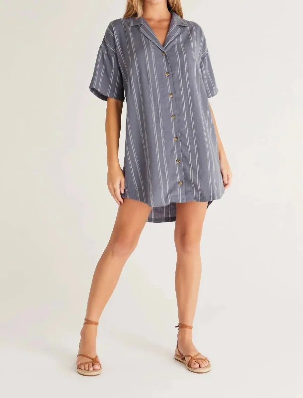 James Easy Striped Dress In Worn Indigo