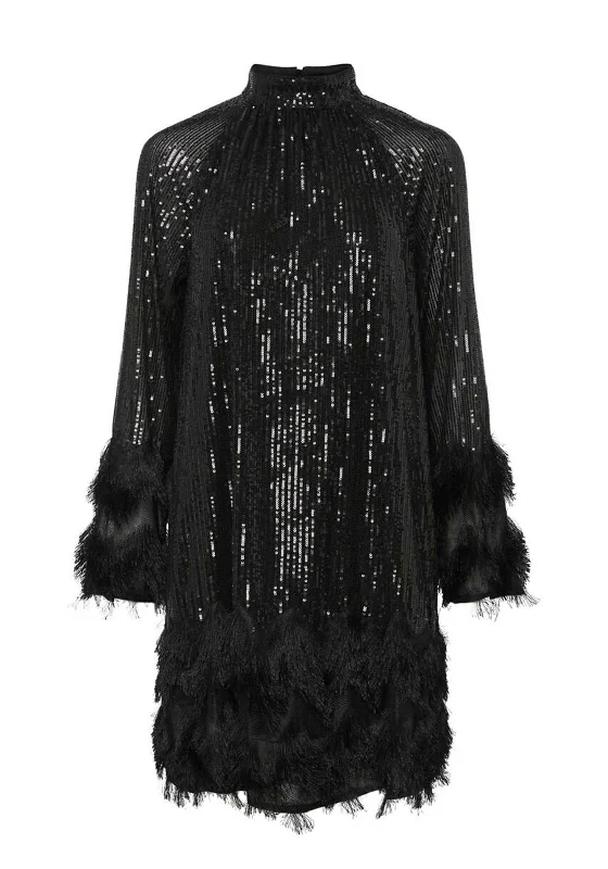 Y.A.S Flow Sequin Fringed Trim Mini Dress, Black