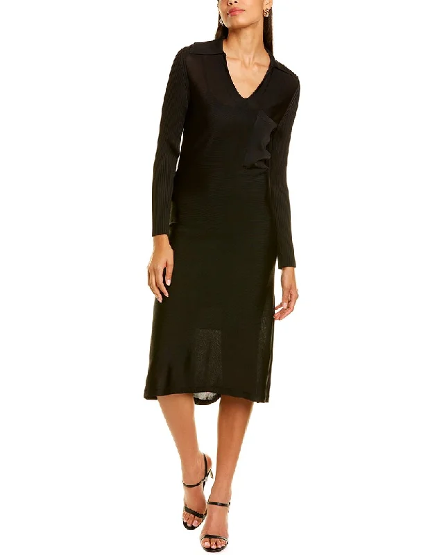 St. John Knit Collared Midi Dress