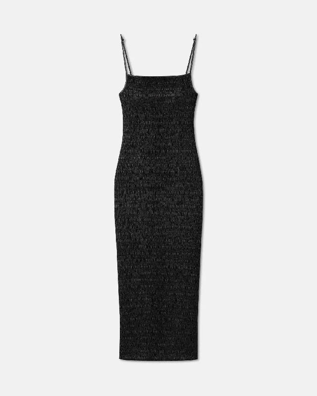 Members Only Barra - Smocked Okobor™ Alt-Leather Midi Dress - Black